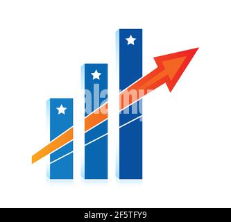 bar graph and orange-red arrow sign. success, economic growth concept Stock Vector