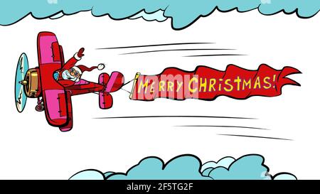 Merry Christmas Santa Claus on the plane Stock Vector