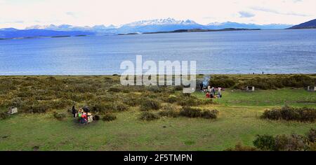 Ushuaia is an Argentine town located at the southern end of the country in the Tierra del Fuego, nicknamed 'the end of the world' Stock Photo