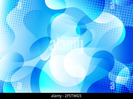 Abstract background blue liquid gradient shapes transparency layered with halftone effect. Vector illustration Stock Vector