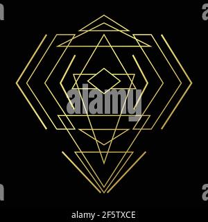 Gold line art sketch of a stylized diamond on a black background Stock Vector