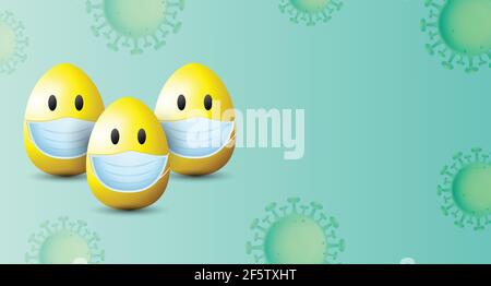Easter background vector illustration. Easter eggs vector. Eggs with medical mask. Stock Vector