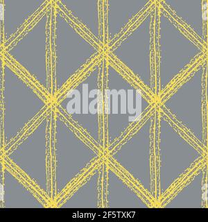 Vector grunge stripe braid weave effect seamless interlace pattern background. Brush stroke effect criss cross yellow grey backdrop. Woven style Stock Vector