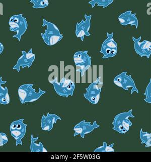 Shark underwater seamless world. Hand drawing. Dolphins in the sea. Background illustration vector Stock Vector
