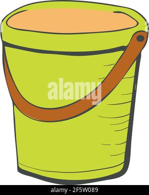 Garden bucket in doodle style on white background. Garden tools. Vector illustration Stock Vector