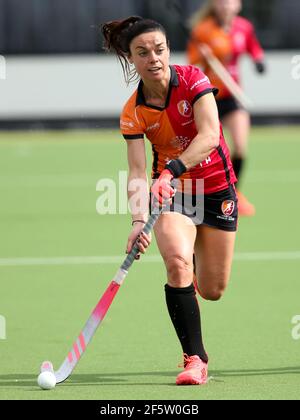 EINDHOVEN, NETHERLANDS - MARCH 28: Marlena Rybacha of Oranje Rood during the Women's Hoofdklasse Hockey - 2020/21 Season match between Oranje Rood and SCHC at Genneper Parken on March 28, 2021 in Eindhoven, Netherlands (Photo by Perry van de Leuvert/Orange Pictures) Stock Photo