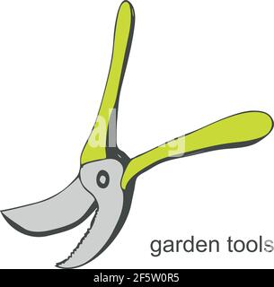 Garden pruning shear in the style of doodles on a white background. Vector illustration Stock Vector