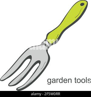 Garden fork in the style of doodles on a white background. Vector illustration Stock Vector