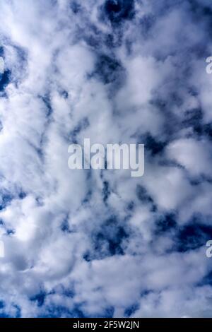 Cloudscape background texture of  white fluffy cumulus clouds with a blue sky, stock photo image Stock Photo
