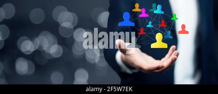 Businessman using hand  social network interface Stock Photo