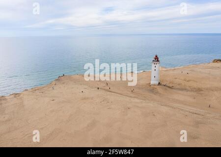 Aerial view, Rubjerg Knude Fyr lighthouse, North Jutland, Denmark Stock