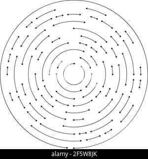 Circular, concentric arrows in opposite direction — Stock vector illustration, Clip art graphics Stock Vector