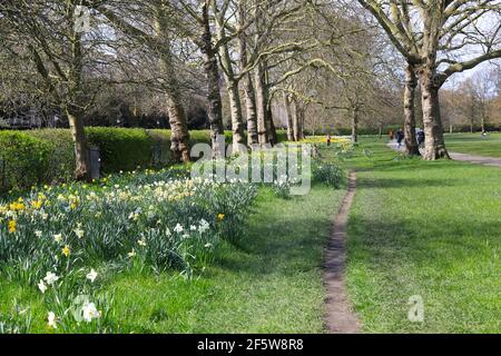 Early spring sunshine in Regents Park, north London, UK Stock Photo