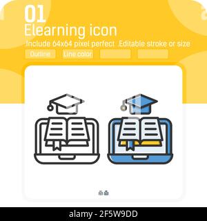 E-Learning vector icon with different style isolated on white background. Graphics illustration trendy element thin icon sign symbol for ui, ux, web Stock Vector