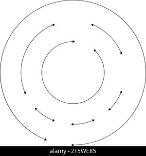Circular, concentric arrows in opposite direction — Stock vector illustration, Clip art graphics Stock Vector