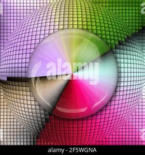 3D rendering combo artwork with puff pixels fractal and fractal buttons Stock Photo