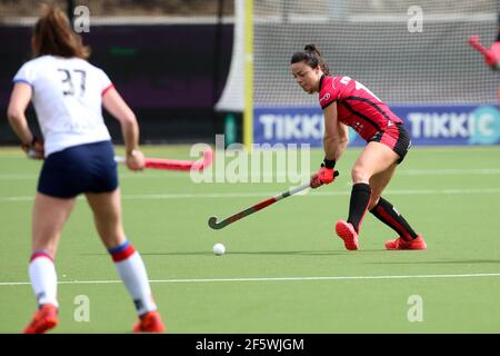 EINDHOVEN, NETHERLANDS - MARCH 28: Marlena Rybacha of Oranje Rood during the Women's Hoofdklasse Hockey - 2020/21 Season match between Oranje Rood and Stock Photo