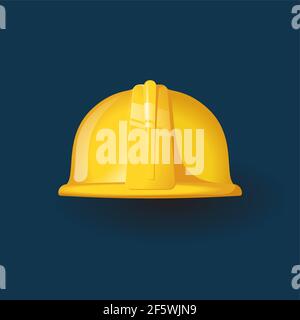 Yellow construction worker helmet icon. Flat design style on dark blue Stock Vector