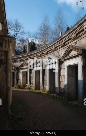 London, UK- March 2021:  Circle of Lebanon Vaults,  Highgate Cemetery West Stock Photo