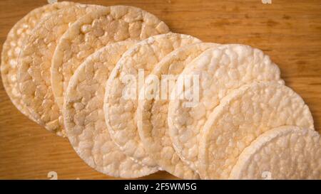 Rice Waffels on a wooden table Stock Photo