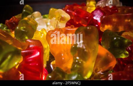 Colorful Gummy Bears or jelly babies in close-up Stock Photo