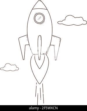 Rocket ship in line. concept of business launch start Up, business idea, success rocket. Stock Vector