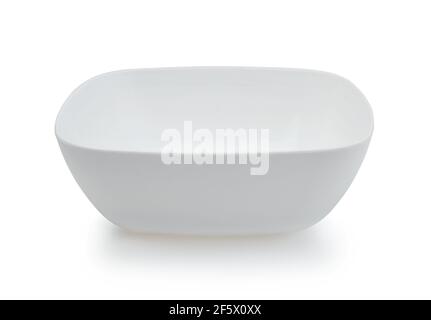 White square plastic plate isolated on white. Stock Photo