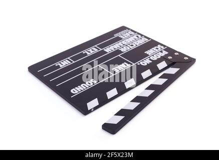 movie clapper board or clapperboard isolated on white background Stock Photo