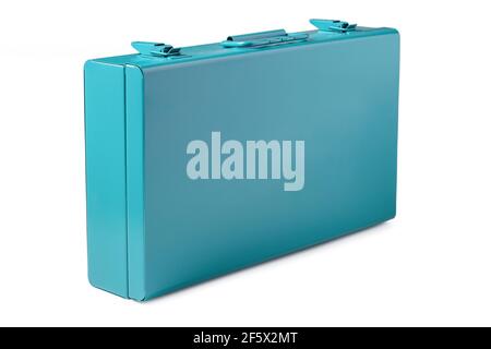 Green metal tool case isolated on white background Stock Photo