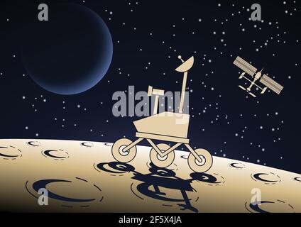 Cartoon version design of vehicle operates on the moon surface,vector illustration Stock Vector