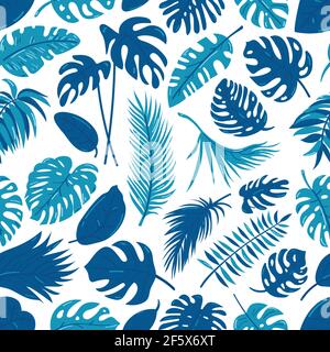 Tropical seamless pattern with exotic palm leaves. Vector illustration. Stock Vector