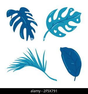 Set of silhouettes of tropical leaves isolated on white background. EPS10 vector. Stock Vector