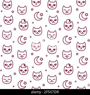Seamless pattern of Turkish street cats and Turkey flag symbols. Cute cartoon doodle background, vector illustration. Stock Vector