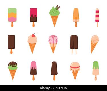 Ice cream set, simple style, vector illustration isolated on white background. Stock Vector