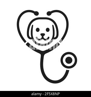 Stethoscope silhouette with dog face icon. Veterinary clinic logo, isolated vector illustration. Stock Vector