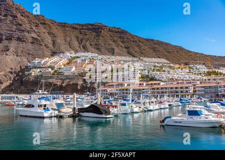 Los Gigantes, Spain, Janury 10, 2021: Marina at Los Gigantes, Tenerife, Canary islands, Spain. Stock Photo
