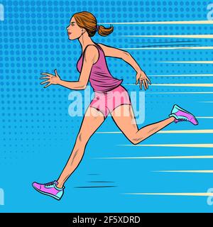 White woman athlete runs. Sports and health. Marathon run Stock Vector