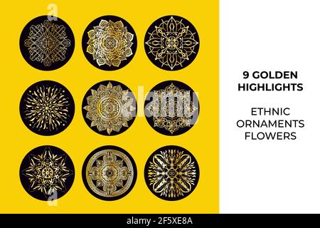 Social media hand drawn floral stories highlights. vector illustration icon Stock Vector
