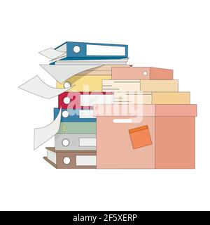 Stack file and folder, lot of work. Vector organize and storage files, overwork documents, folder at workplace, accounting directory illustration Stock Vector