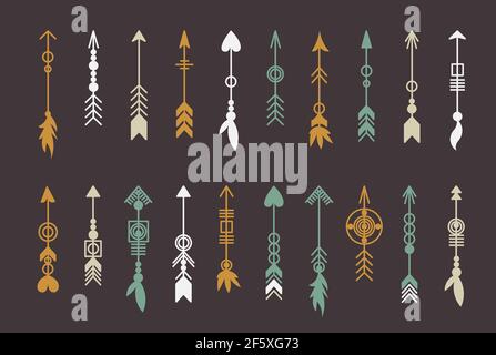 Tribal arrow set. Ethnic vector design collection. Boho elements for tattoo, stickers, t-shirt, bag, clothes. Stock Vector