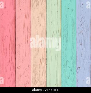 A rustic looking wooden boards painted in pastel shades of red, pink, orange, green, blue and violet. background for wedding themes and rustic events Stock Photo