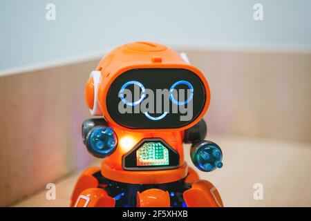 Moscow, November 21, 2020: Funny smiling robot. Technology and the concept of the future. Stock Photo