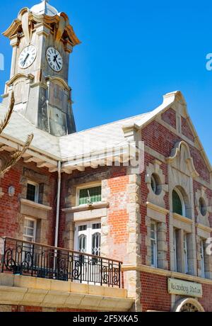 Cape Town, South Africa - March 23, 2021: Historic colonial Train Station building in small coastal town of Muizenberg Stock Photo