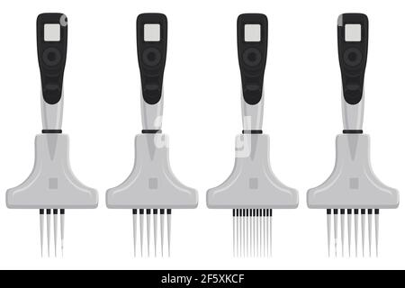 Illustration on theme big kit different medical pipette, dropper for laboratory. Pattern dropper consisting of many laboratory medical pipette on back Stock Vector