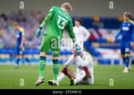 LONDON, UK. MARCH 27TH Lloyd Jones of Northampton Town gestures during the Sky Bet League 1 match between AFC Wimbledon and Northampton Town at the Plough Lane, Wimbledon on Saturday 27th March 2021. (Credit: Federico Maranesi | MI News) Credit: MI News & Sport /Alamy Live News Stock Photo