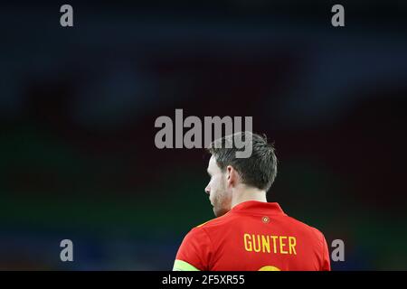 Cardiff, UK. 27th Mar, 2021. Chris Gunter of Wales looks on. Football international friendly match, Wales v Mexico, at the Cardiff city stadium in Cardiff, South Wales on Saturday 27th March 2021. Editorial use only. pic by Andrew Orchard/Andrew Orchard sports photography/Alamy Live News Credit: Andrew Orchard sports photography/Alamy Live News Stock Photo