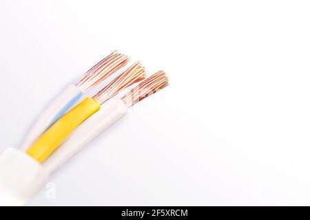 Electric cable without insulation isolated on white background with place for text. Stock Photo