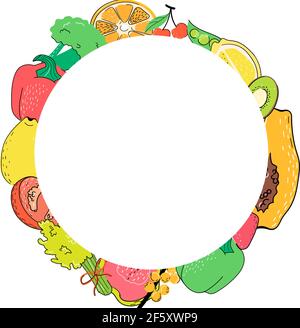 Fruits in a round frame. hand drawn vector  Stock Vector
