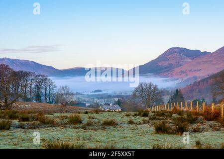 An inversion over Bassenthwaite Lake on a winter morning Stock Photo