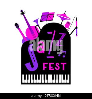 Jazz Fest Musical instruments bright neon color vector icon Stock Vector